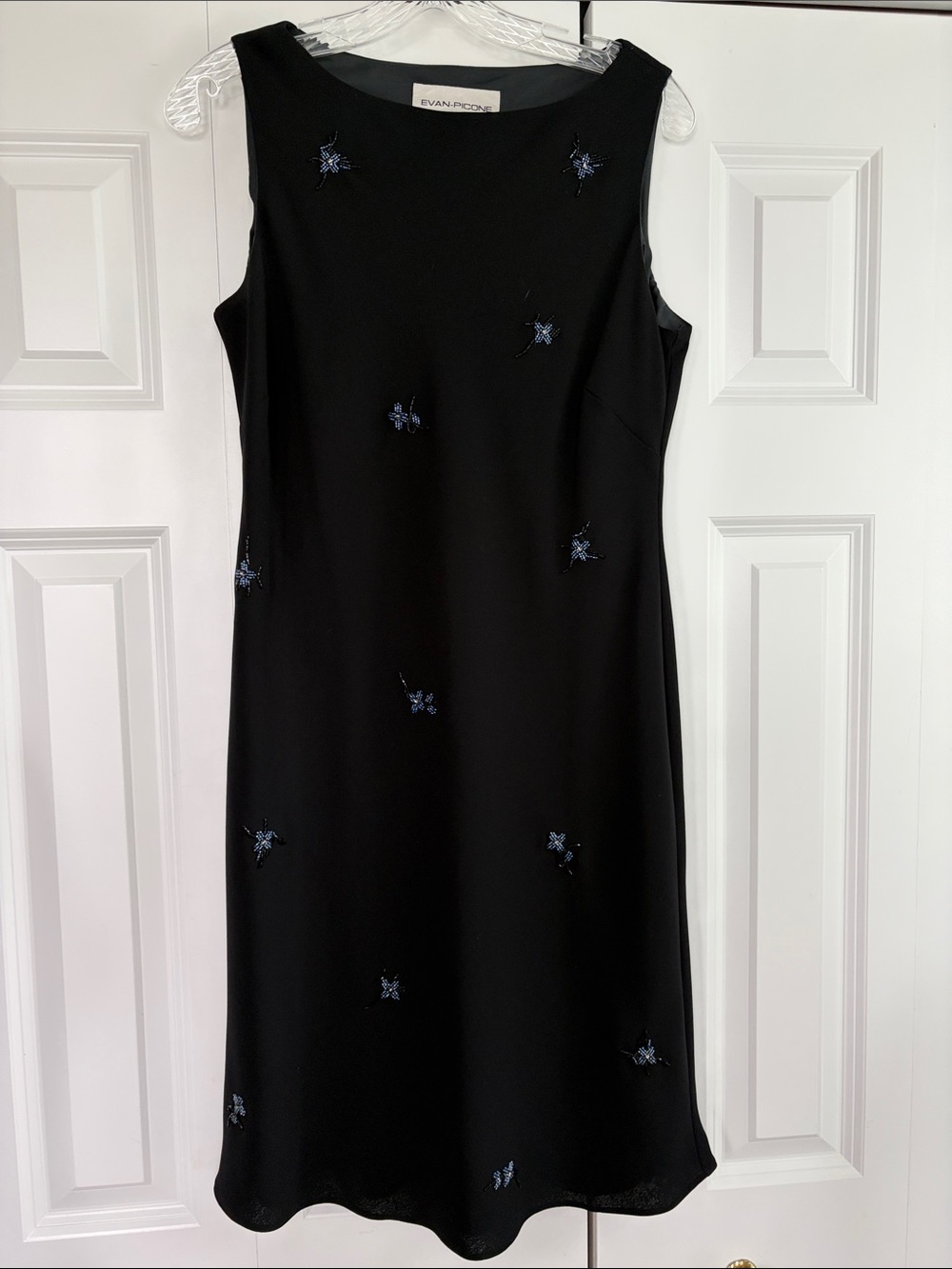 Evan Picone Black Midi Dress with Blue Beaded Embellishments 12P